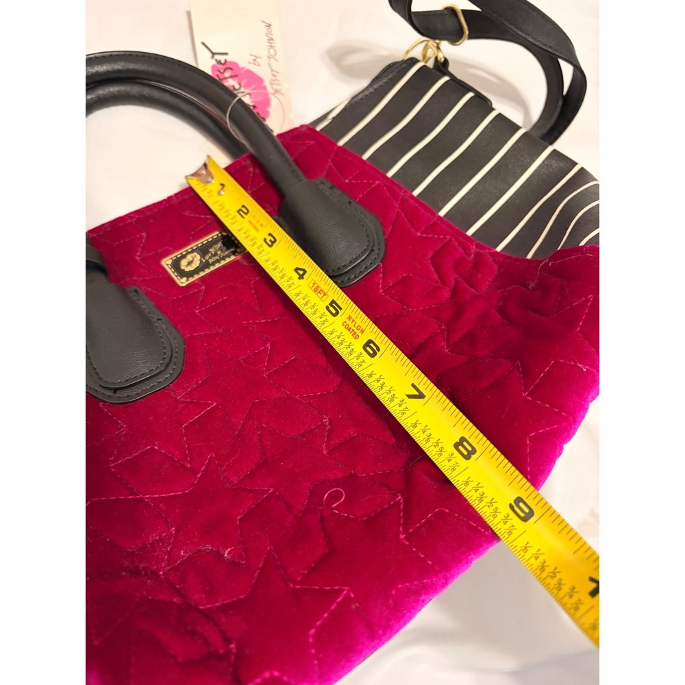NWT Luv Betsey by Betsey Johnson Striped Star Velvet Purse with white fluff ball - Picture 12 of 13